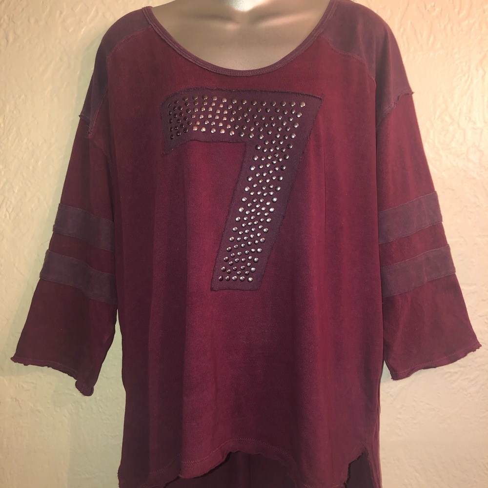 FREE PEOPLE studded maroon jersey XS